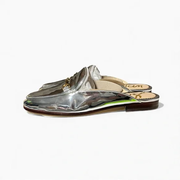 🌻NEW Sam Edelman Linnie Bit Mule Silver Leather Slip-On Loafer Mule Size 7 $150 - Picture 7 of 13